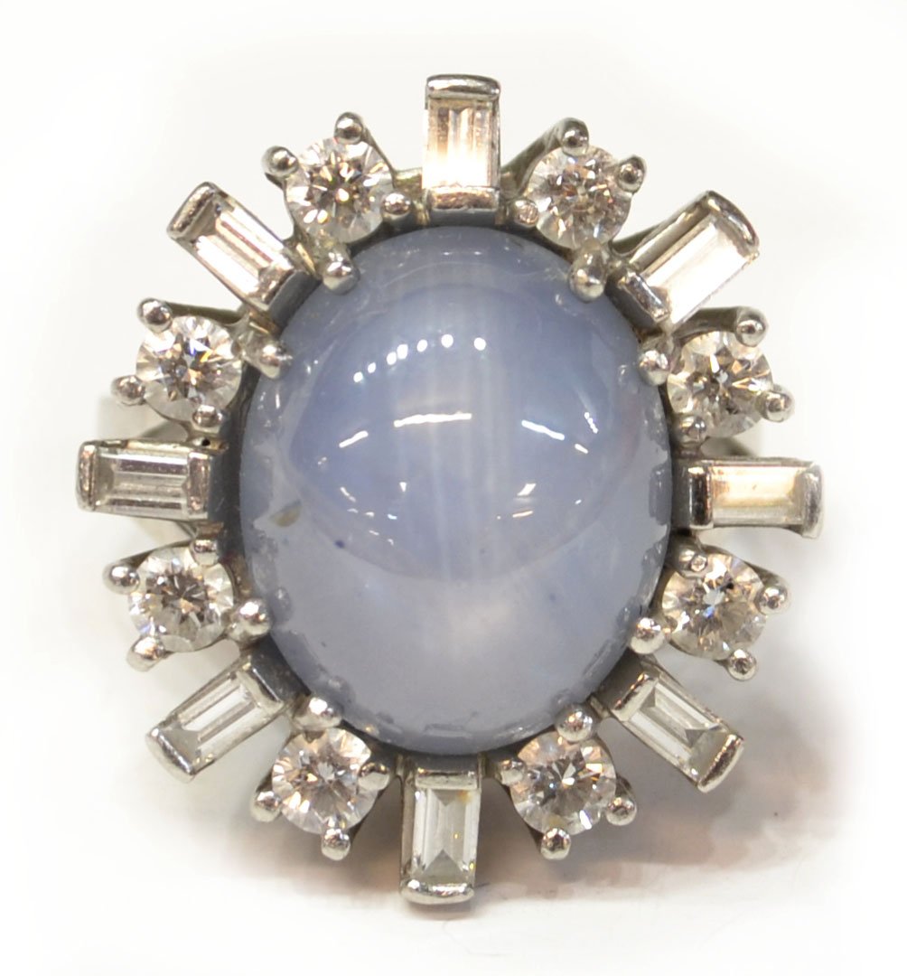 VINTAGE PLATINUM, STAR SAPPHIRE & DIAMOND RING (1 of 5)