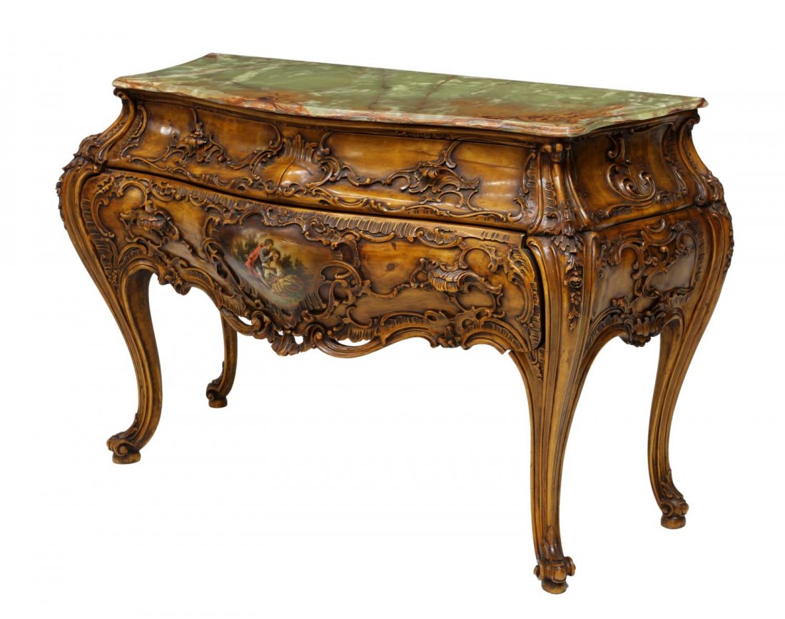 ITALIAN ONYX TOP BAROQUE STYLE BOMBE COMMODE (1 of 3)