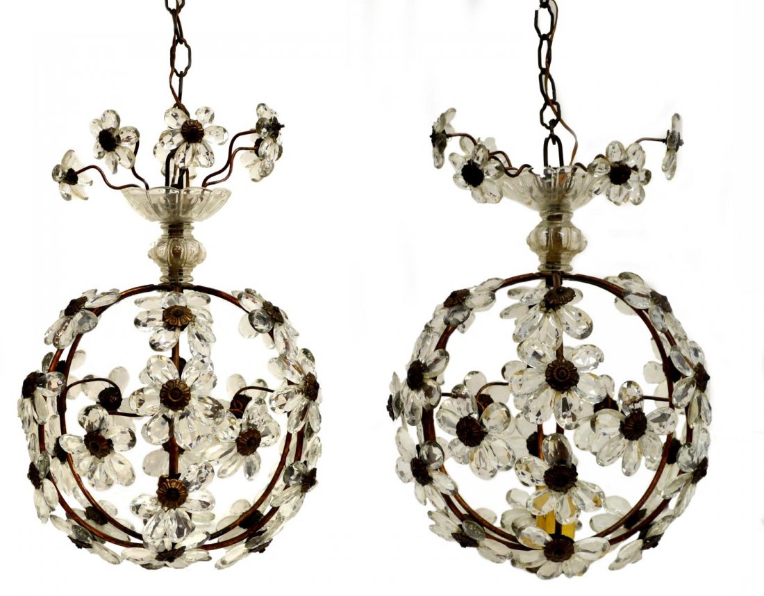 (2)FRENCH CRYSTAL PRISM FLOWER BALL HANGING LIGHTS (1 of 3)