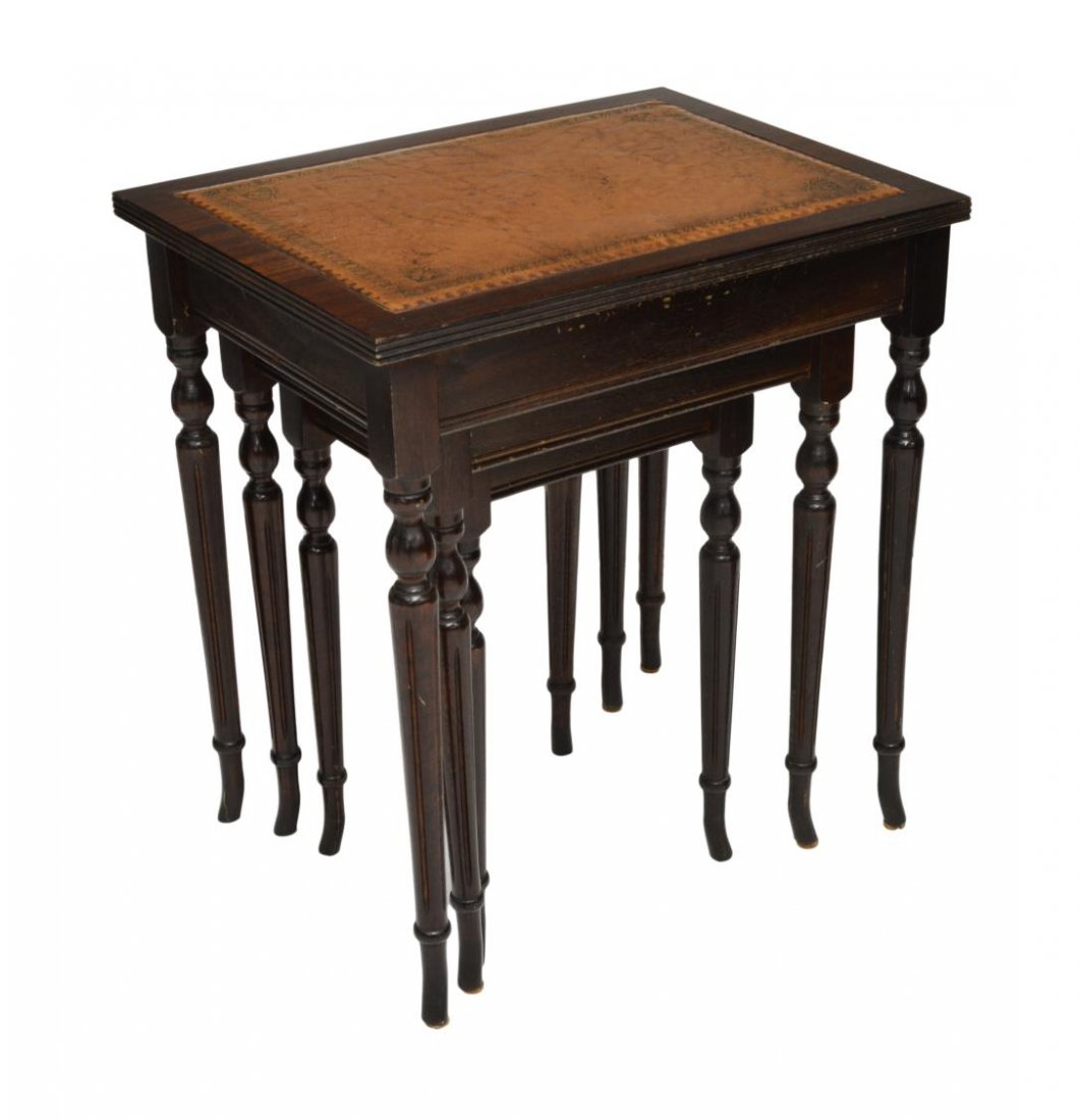 (3) FRENCH NEST OF THREE LEATHER TOP TABLES (1 of 4)