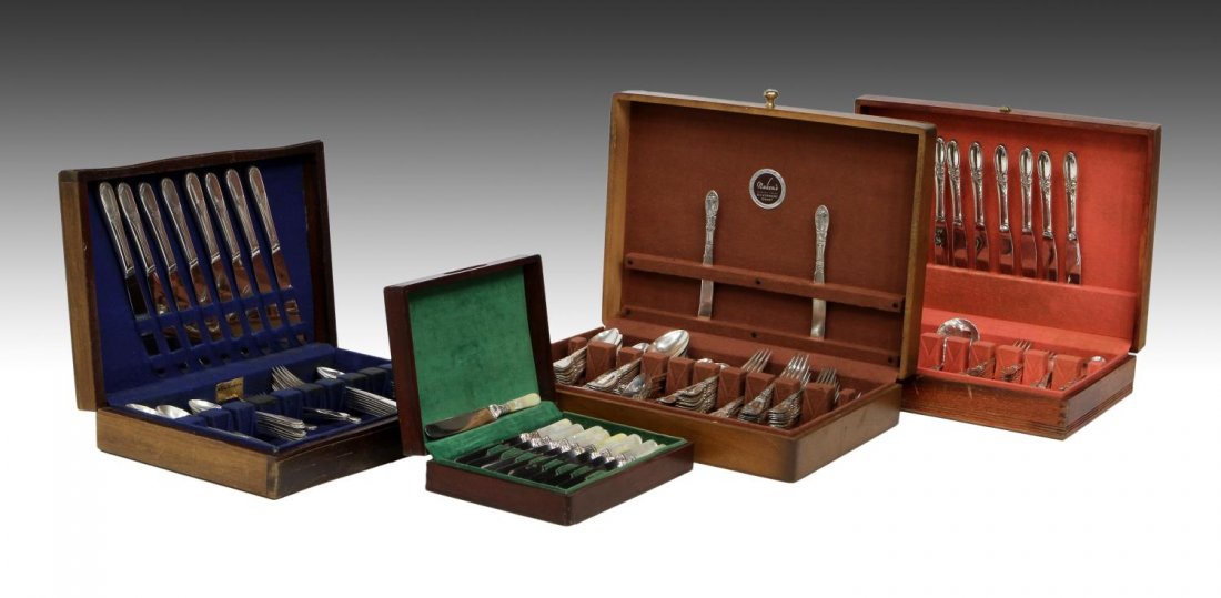 (4) VINTAGE SILVERPLATE FLATWARE SERVICE SETS (1 of 9)