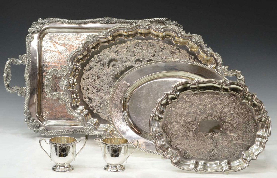 (6) COLLECTION FANCY SILVERPLATE SERVICE TRAYS (1 of 6)