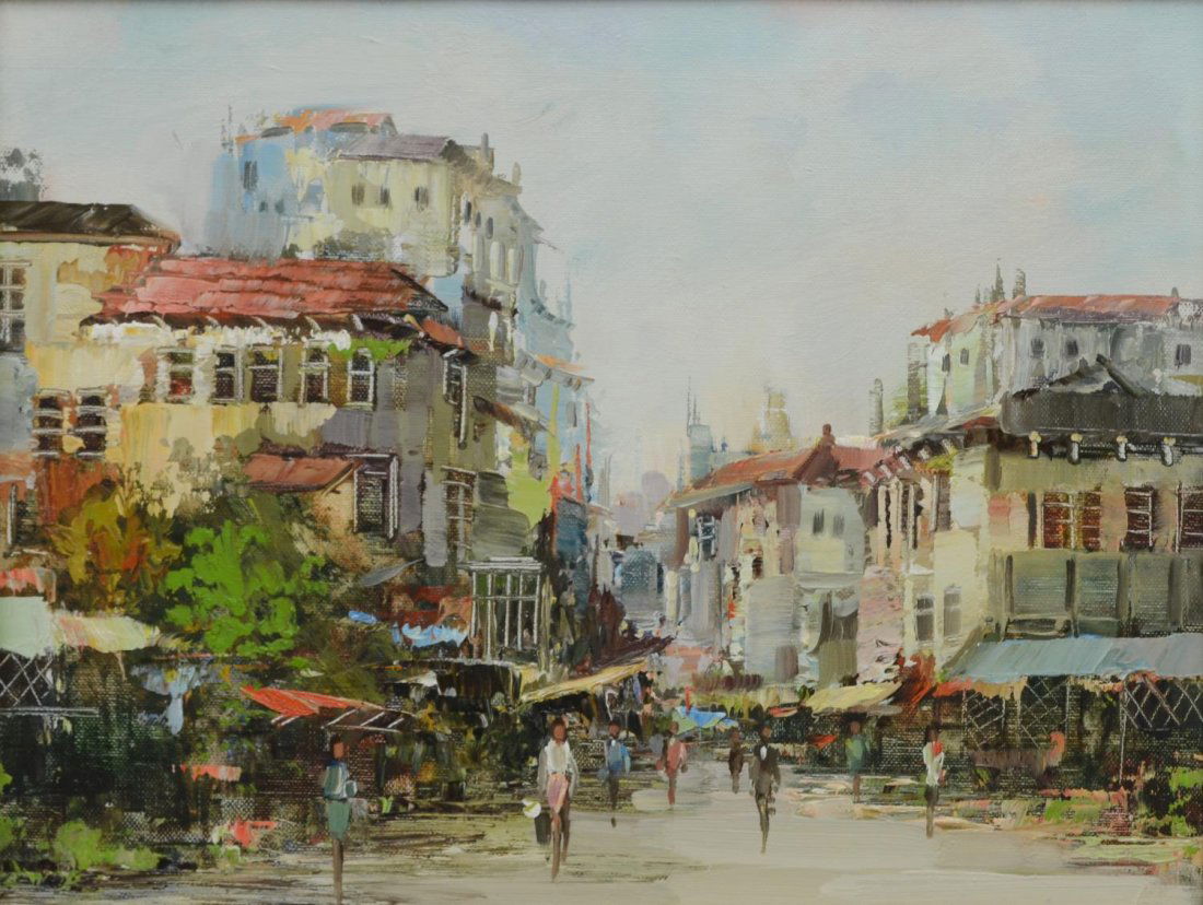 FRAMED CITY STREET SCENE PAINTING ON CANVAS (1 of 4)