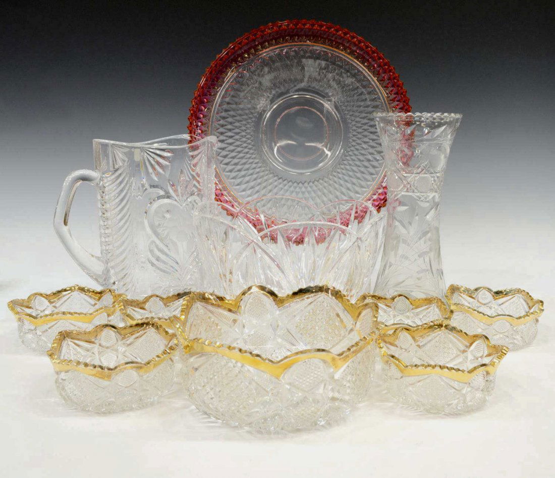 (11) CUT & PRESSED GLASS PARCEL GILT SERVICEWARE (1 of 4)