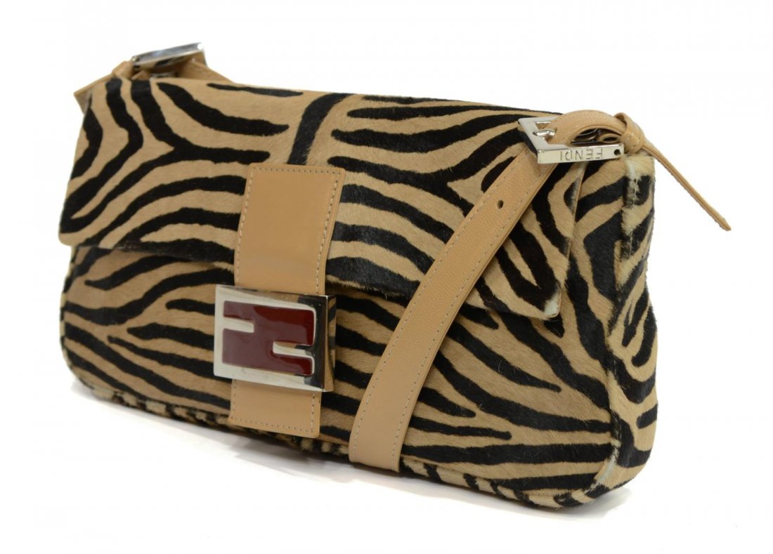 FENDI BAGUETTE TIGER STRIP PONY HAIR HANDBAG (1 of 5)