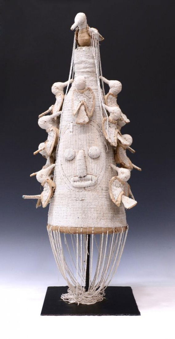 AFRICAN YORUBA BEADED WHITE OBA'S CROWN HEADDRESS Jul 25, 2015