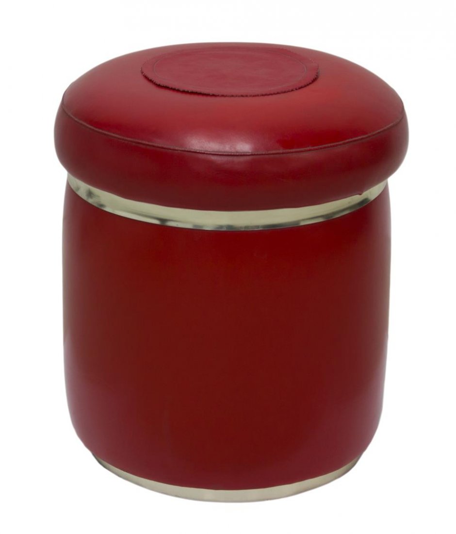 ITALIAN RED UPHOLSTERED CIRCULAR LIFT TOP STOOL (1 of 4)