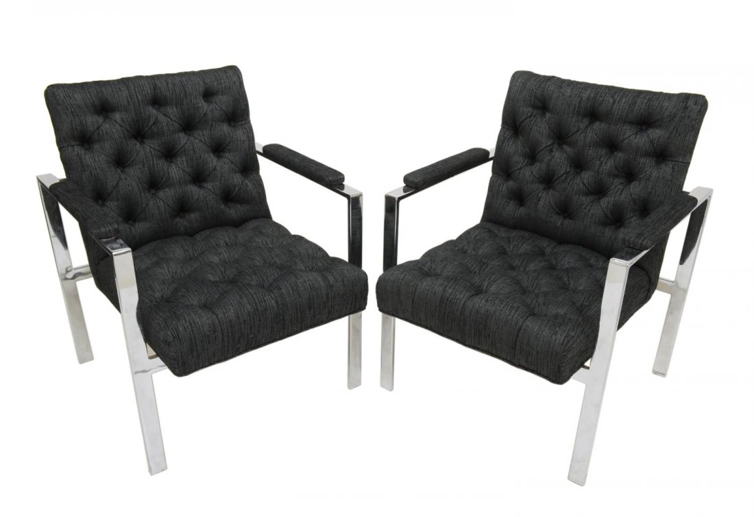 (PAIR) MILO BAUGHMAN CHROME FRAME CHAIRS (1 of 3)