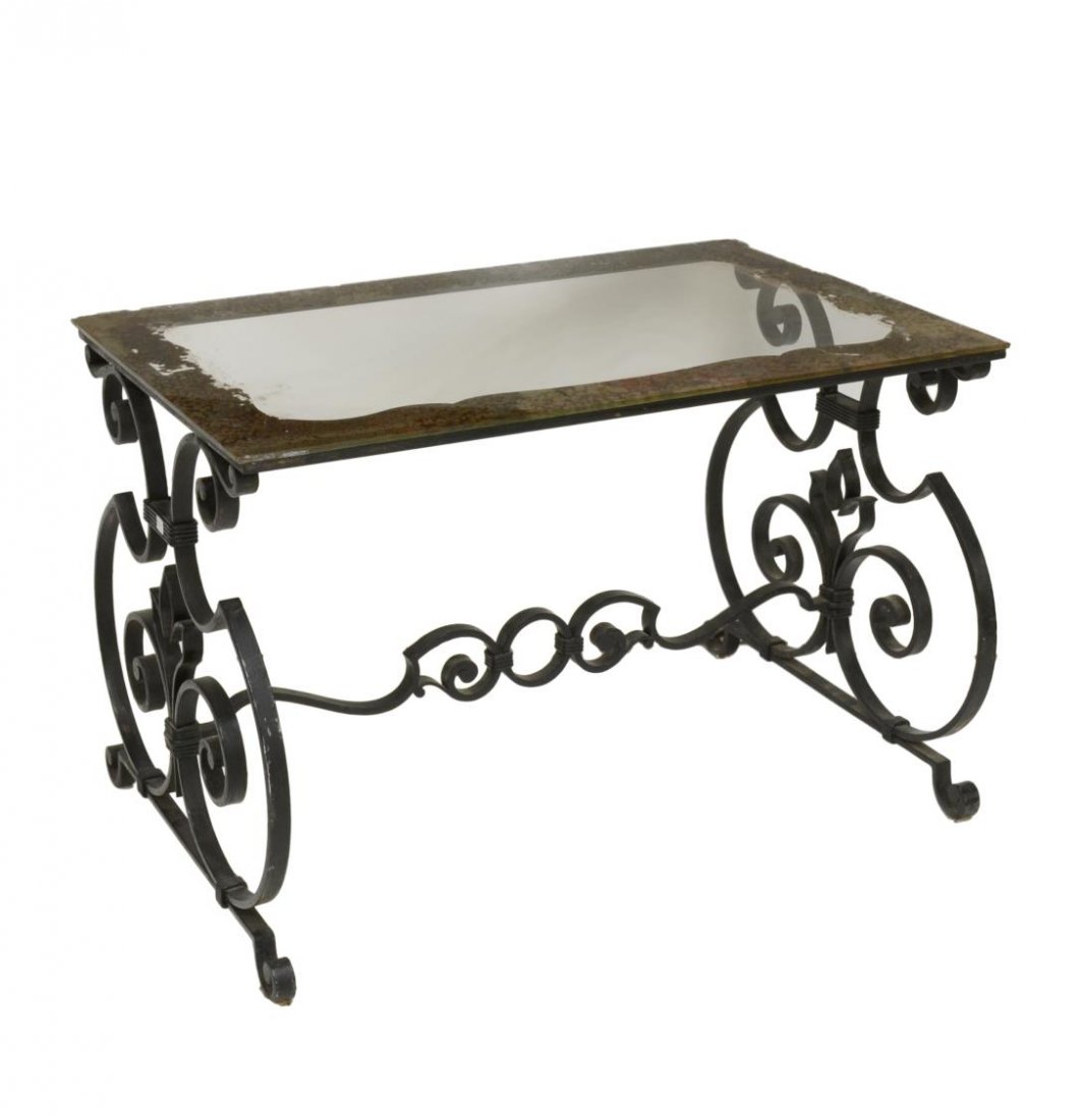 FRENCH MODERN WROUGHT IRON & GLASS COFFEE TABLE (1 of 3)
