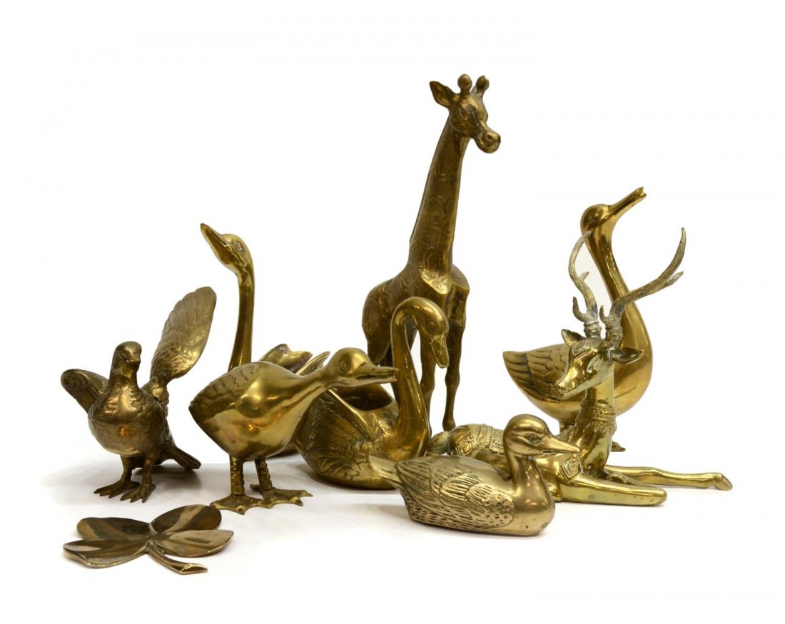 (9) ASSORTED BRASS ITEMS, SWANS, DUCKS, DEER, MORE (1 of 7)