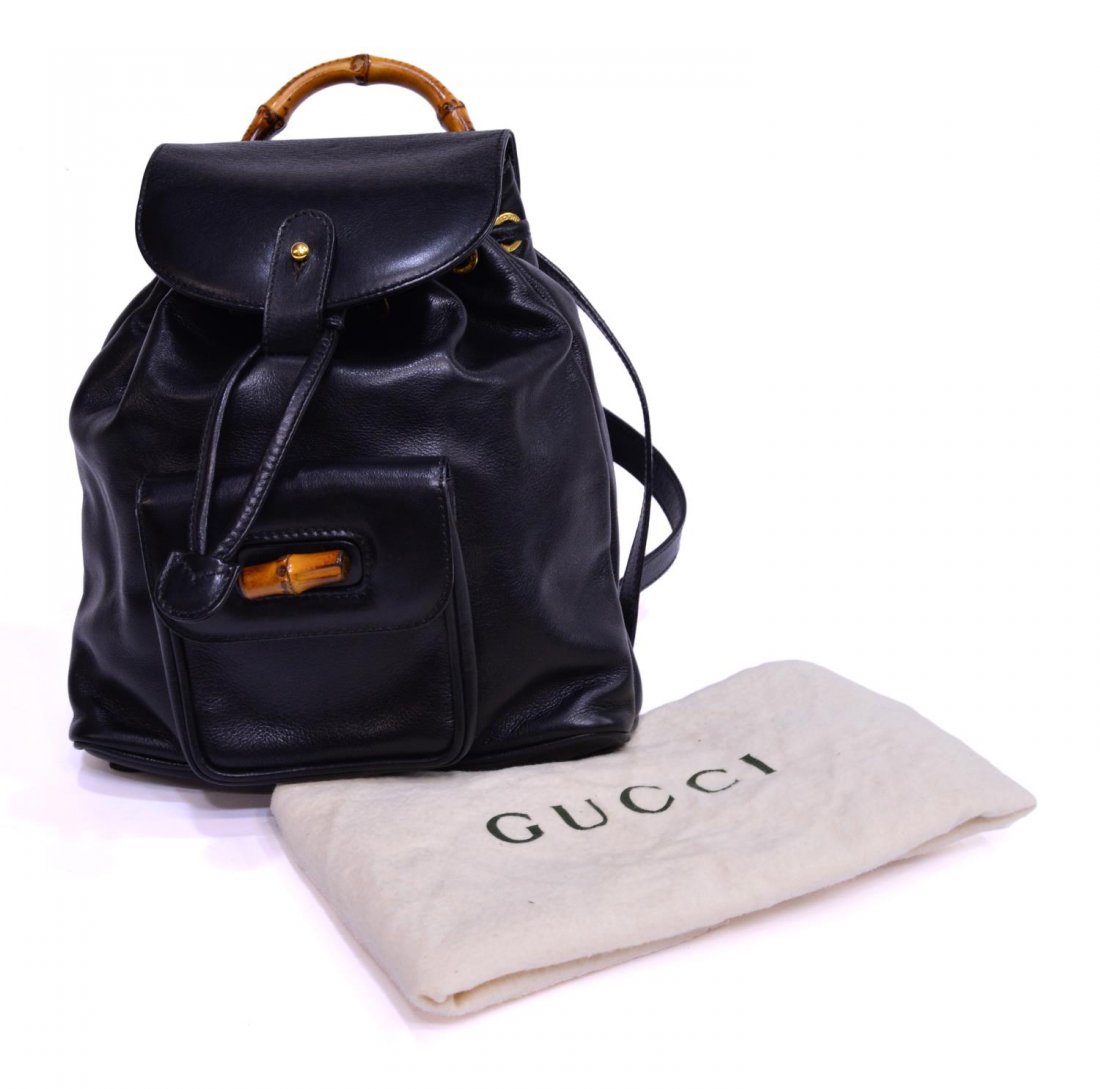 GUCCI BLACK LEATHER SMALL BACKPACK, BAMBOO HANDLE (1 of 5)