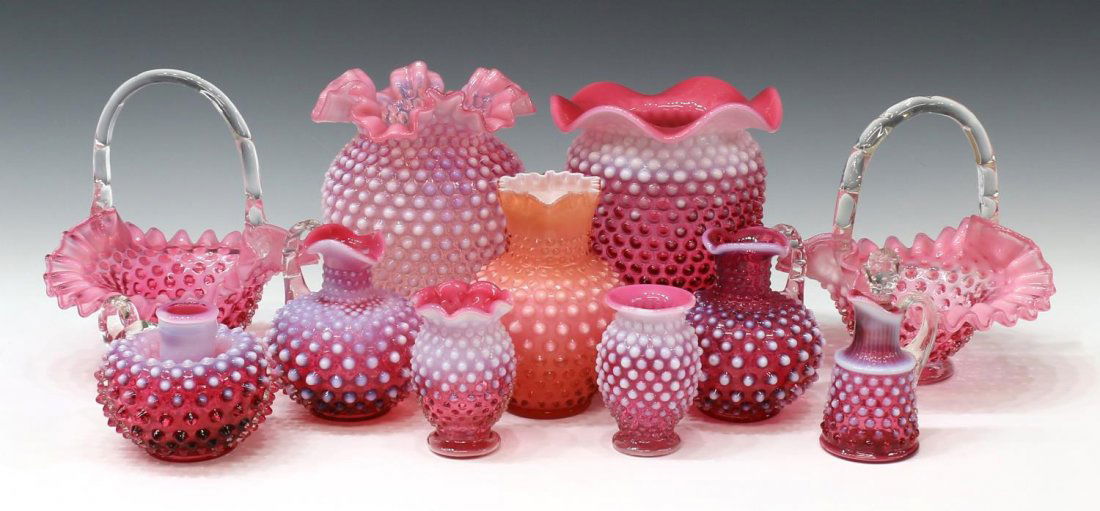 (11)VINTAGE CRANBERRY OPALESCENT HOBNAIL ART GLASS (1 of 5)