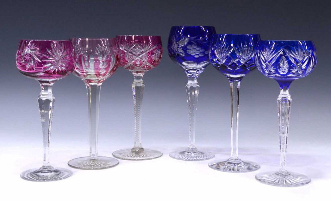(6) COLLECTION COLORED CUT TO CLEAR GOBLETS (1 of 3)
