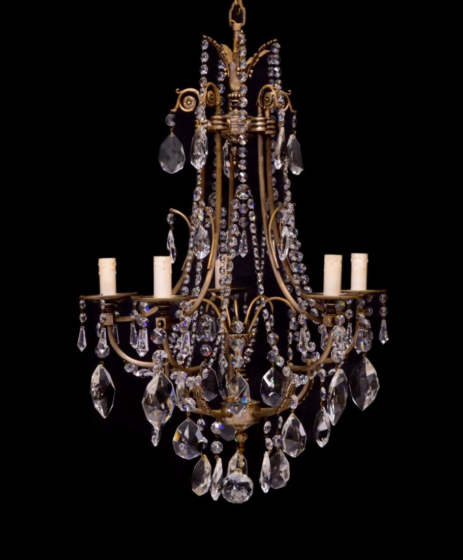 CONTINENTAL GILT METAL & CRYSTAL CHANDELIER (1 of 3)