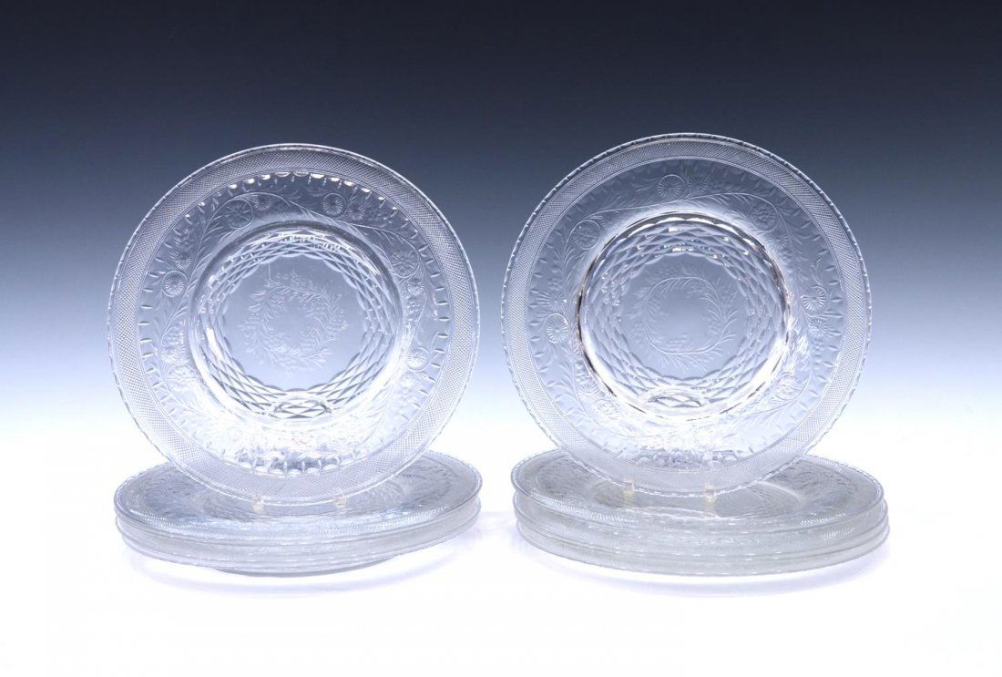 (10) AMERICAN HAWKES FLORAL CUT CRYSTAL PLATES (1 of 4)