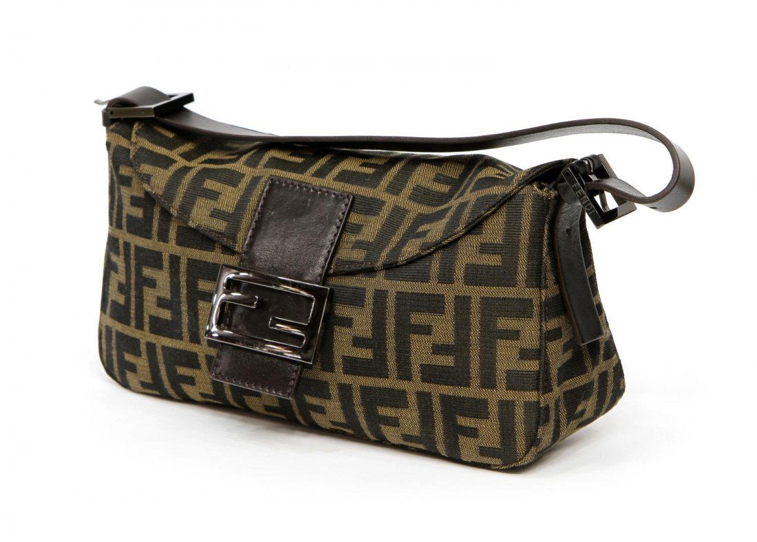 FENDI ZUCCA PATTERN BROWN CANVAS HANDBAG (1 of 5)