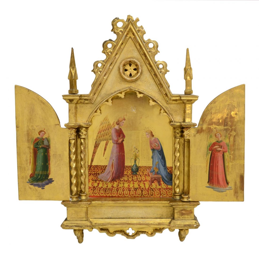 19TH C. ITALIAN GILTWOOD TRIPTYCH,THE ANNUNCIATION (1 of 8)