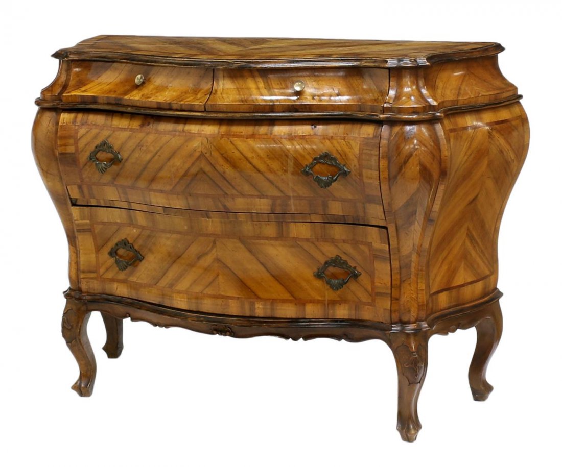 ITALIAN FIGURED & INLAID BOMBE COMMODE (1 of 3)