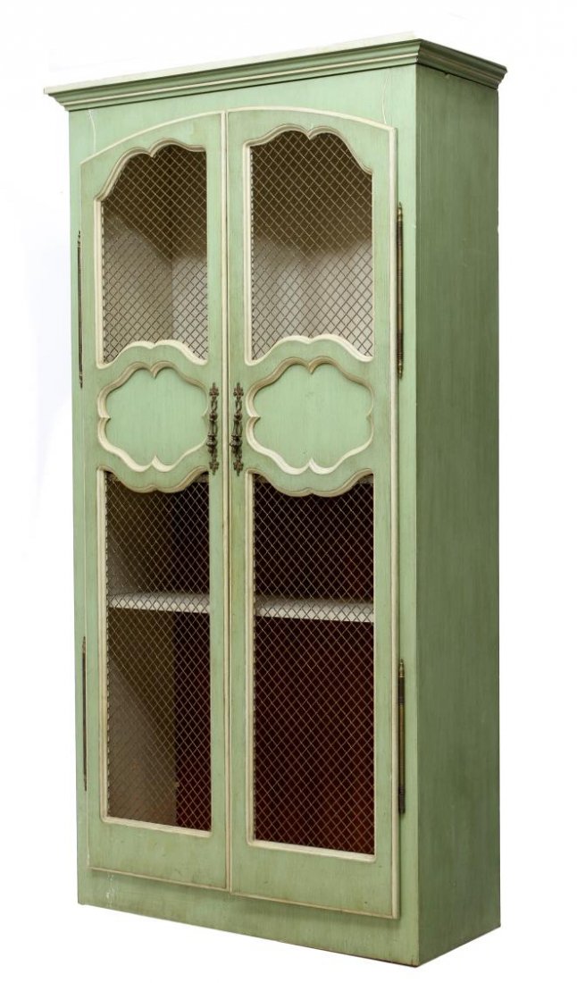 LOUIS XV SYTLE BOOKCASE IN GREEN PAINT (1 of 2)