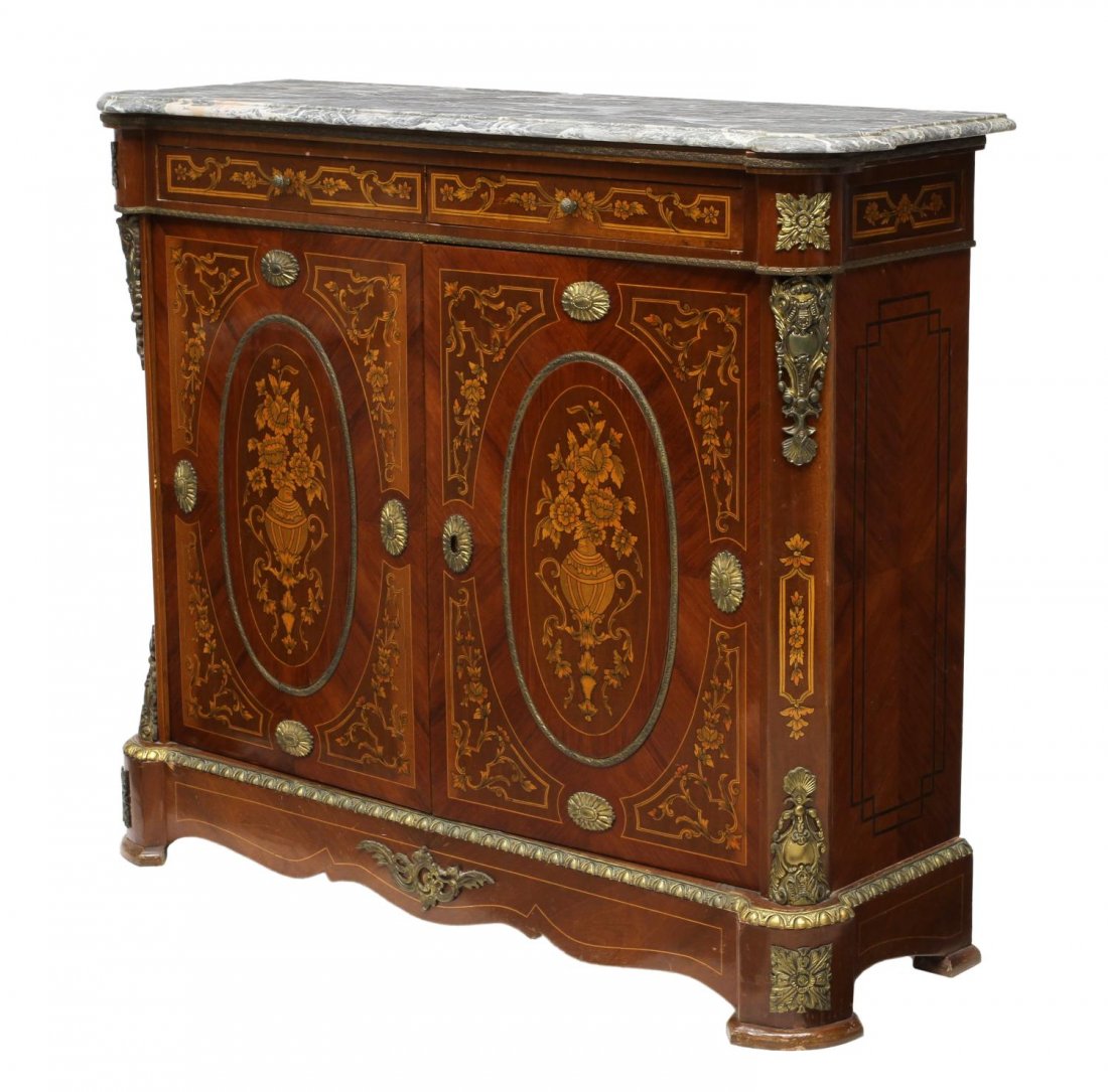 NAPOLEON III INLAID MARBLE TOP CONSOLE CABINET (1 of 4)