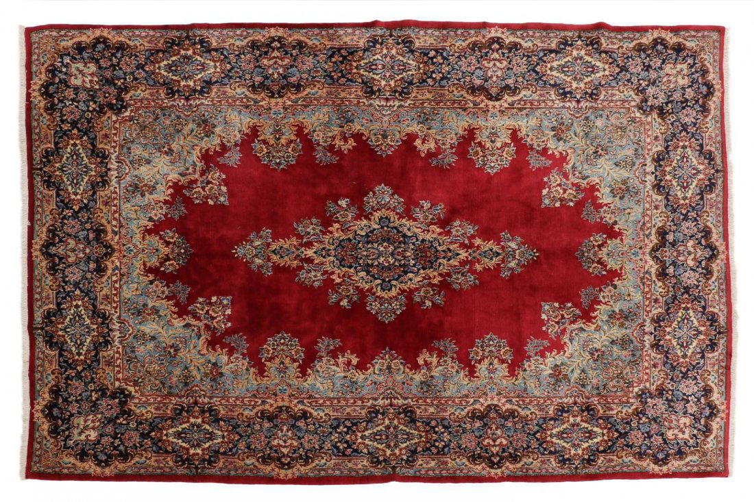 PERSIAN KERMAN HAND TIED WOOL RUG, 11'1"x 8'1" (1 of 3)