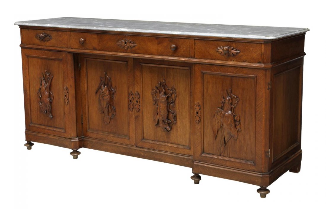 BLACK FOREST HEAVILY CARVED OAK HUNTBOARD (1 of 4)