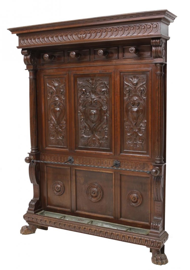 ITALIAN RENAISSANCE REVIVAL CARVED HALL TREE (1 of 2)