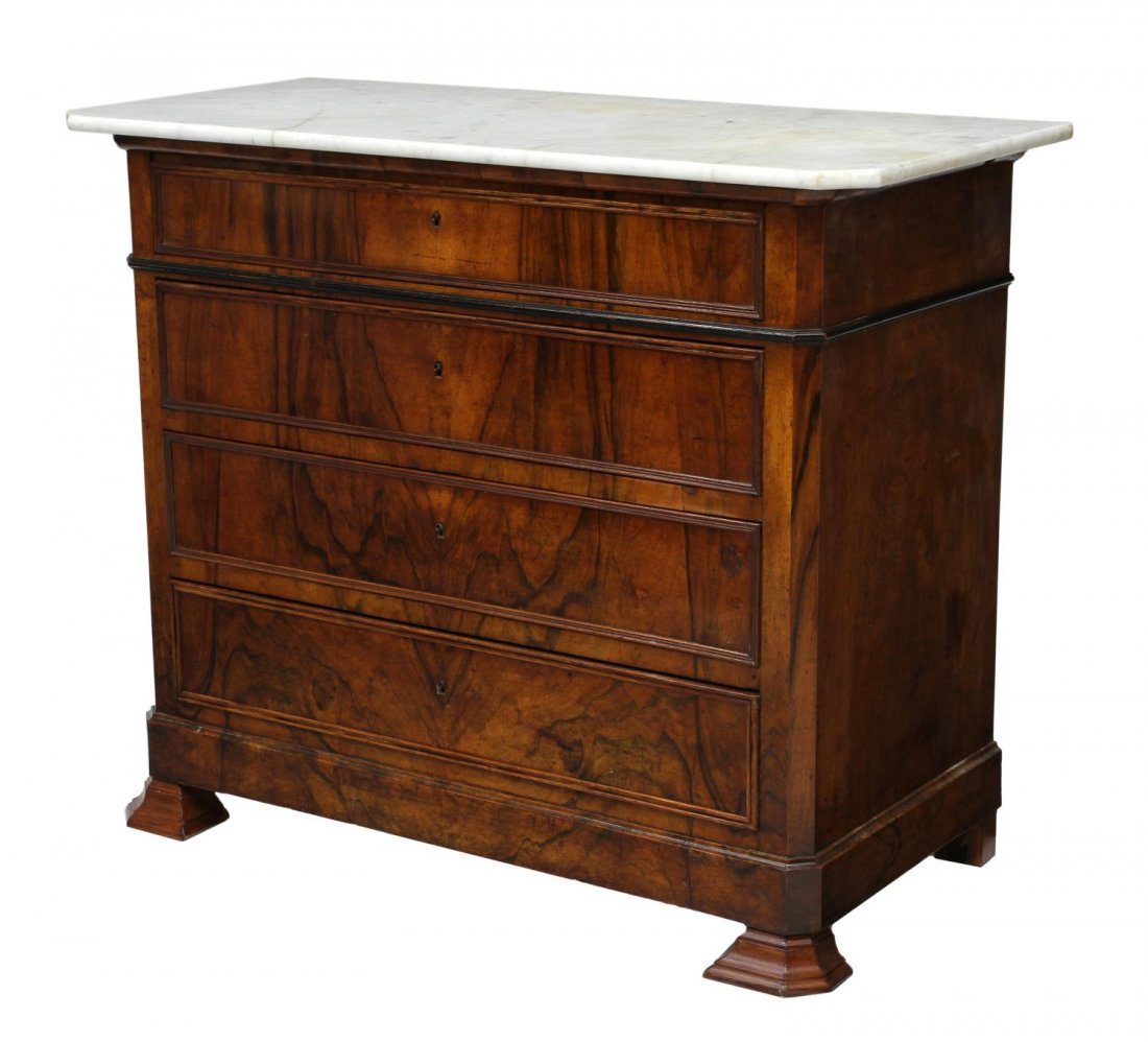 CHARLES X MARBLE TOP BURLWOOD COMMODE (1 of 6)