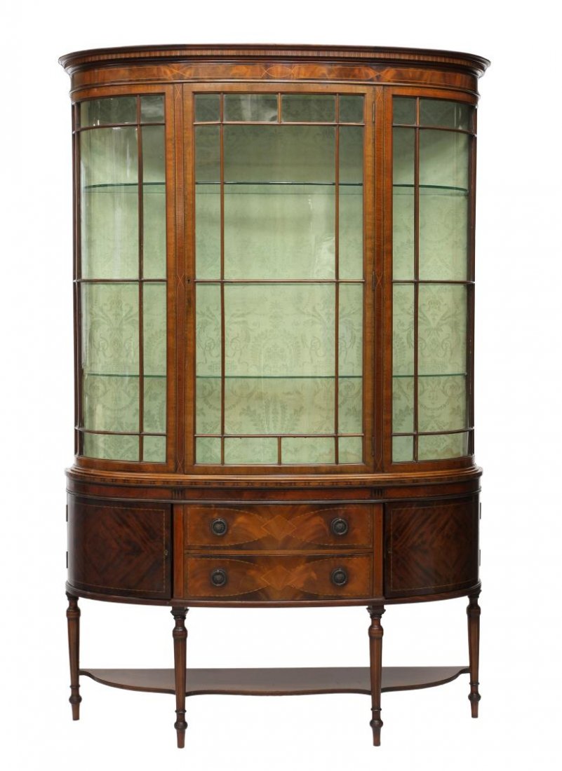 ANTIQUE REGENCY MAHOGANY CURVED GLASS CABINET (1 of 4)
