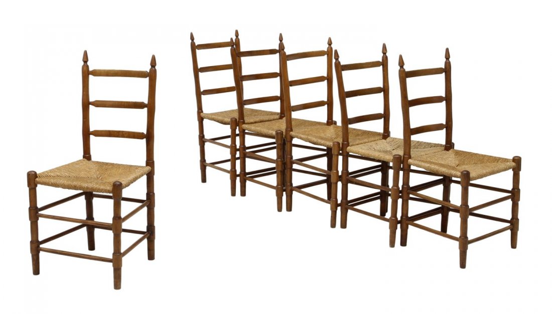 (6) ANTIQUE LADDER BACK RUSH SEAT SIDE CHAIRS (1 of 2)