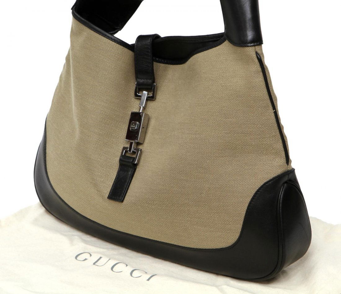 GUCCI BEIGE CANVAS & LEATHER JACKIE BAG (1 of 4)