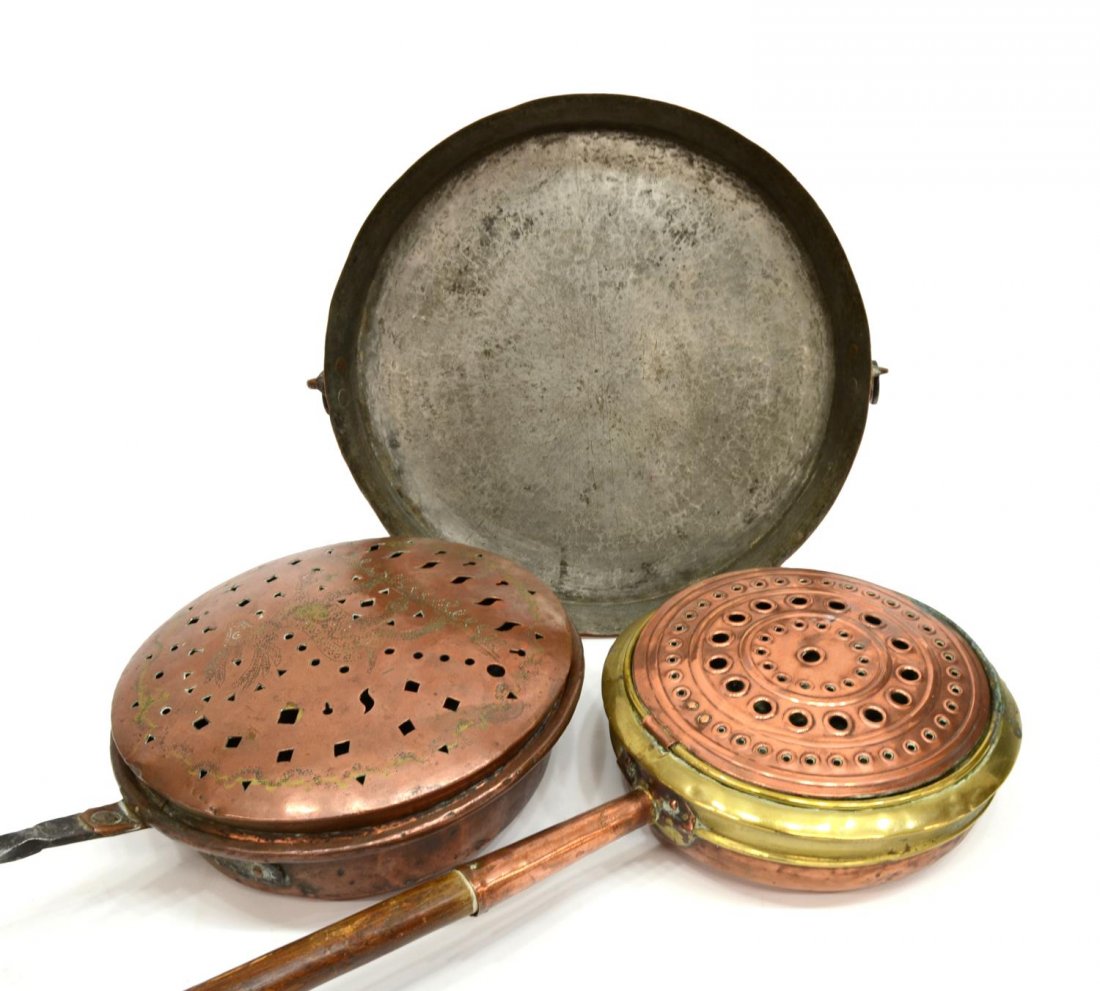 (3) ITALIAN PIERCED COPPER WARMERS & PAN (1 of 3)