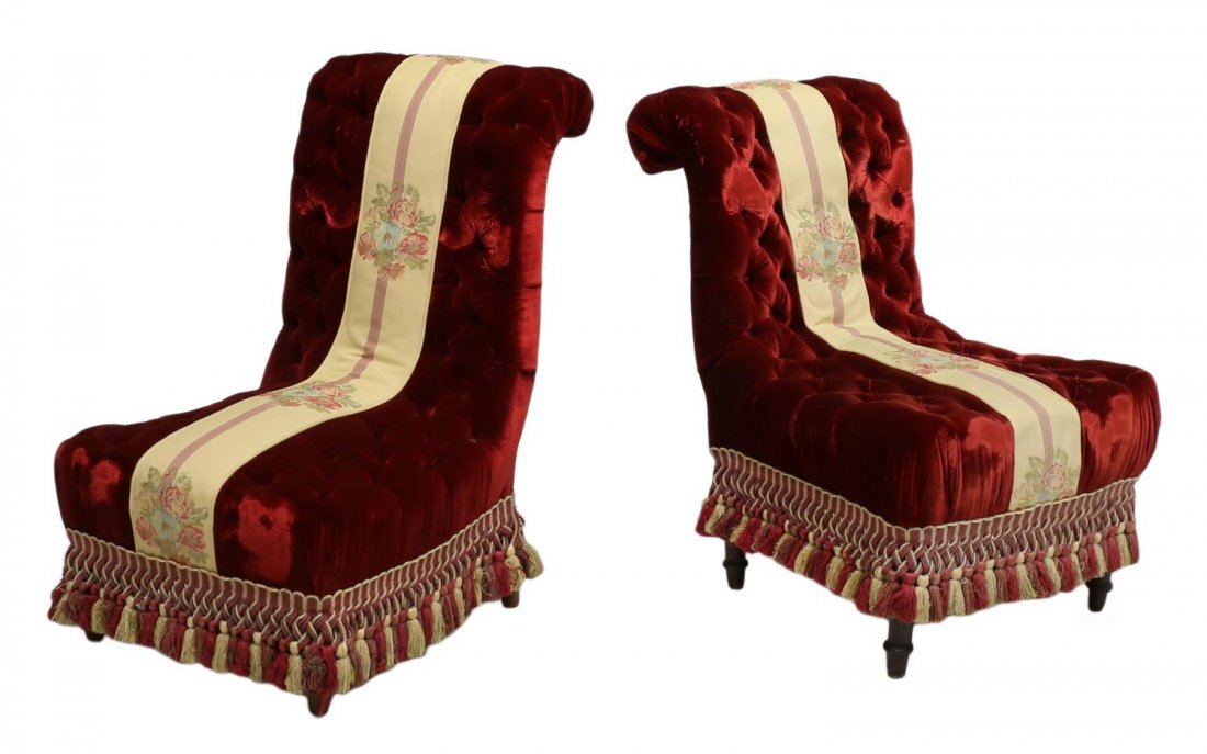 (2) VICTORIAN VELVET & TASSELED BOUDOIR CHAIRS (1 of 3)