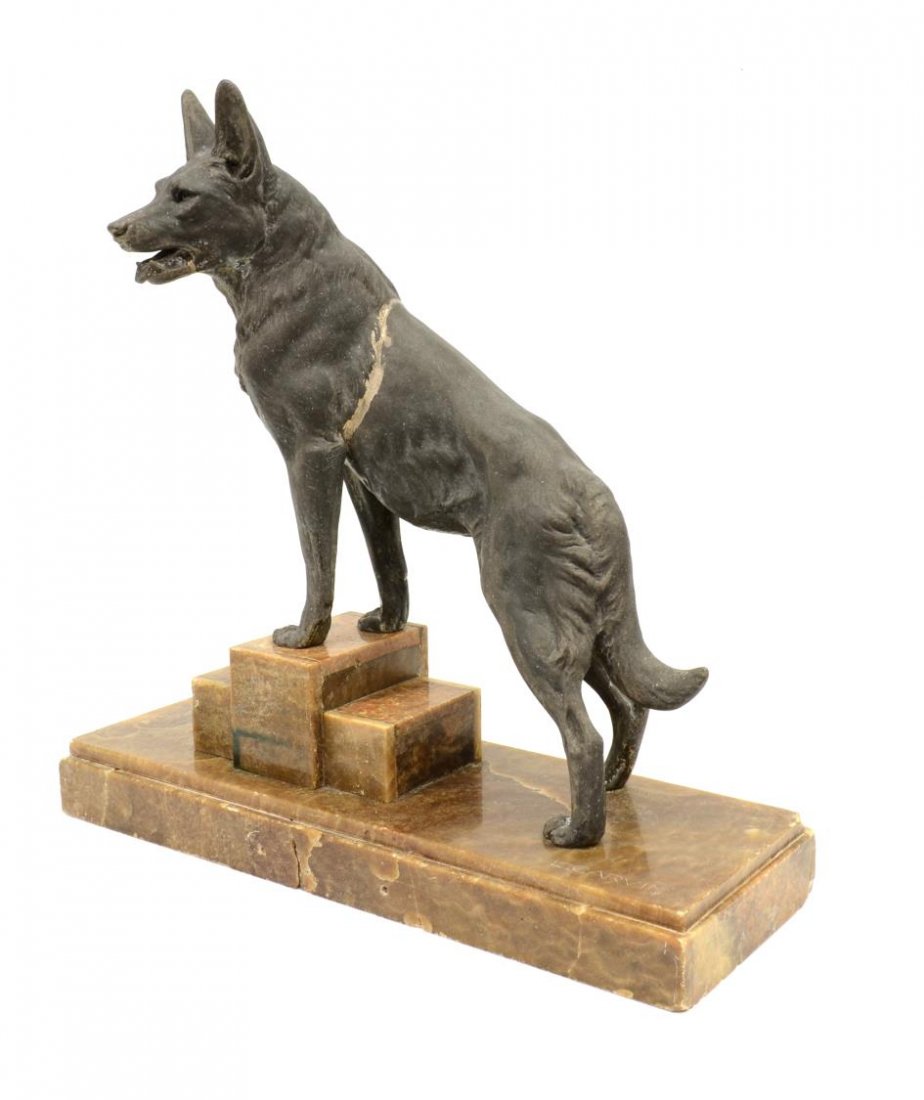 FRENCH ART DECO SPELTER FIGURE, GERMAN SHEPHERD (1 of 9)