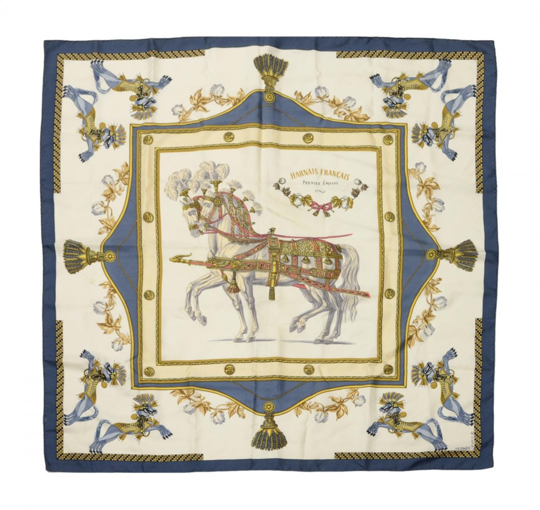HERMES HARNAIS FRANCAIS GRYGKAR SILK NECK SCARF (1 of 4)