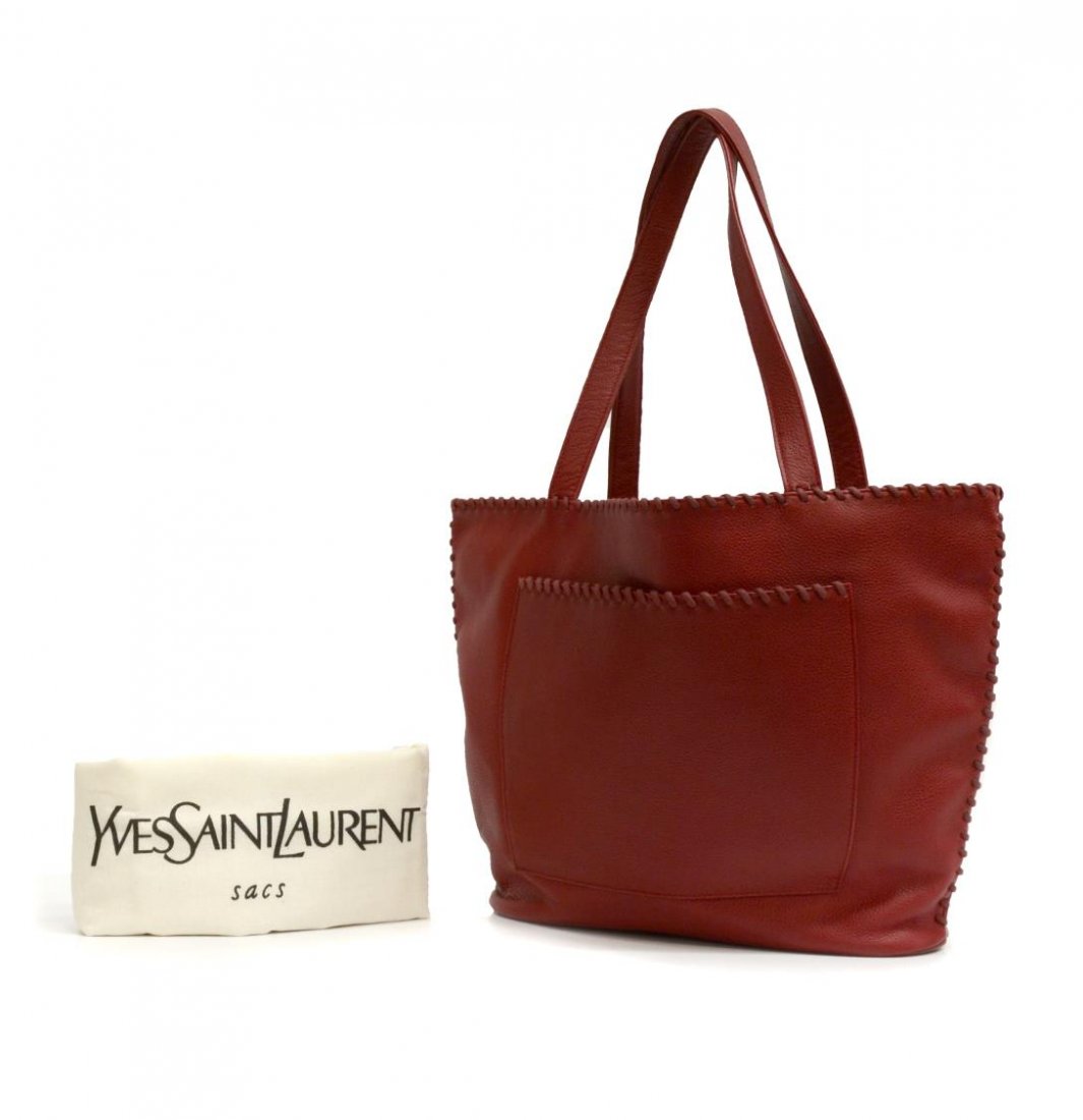 Yves St Laurent Red Grained Leather Shoulder Bag
