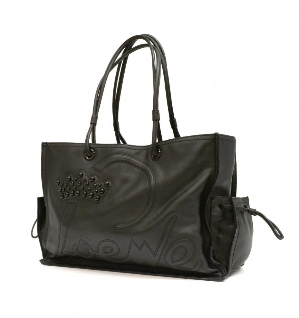LOEWE BLACK LEATHER & CROWN MOTIF TOTE (1 of 6)