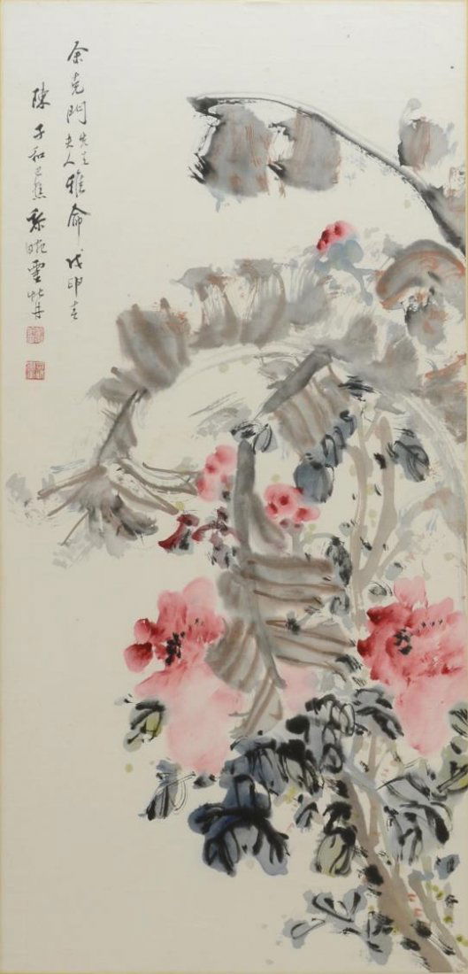 FRAMED INK DRAWING, FLOWERING BRANCH (1 of 4)