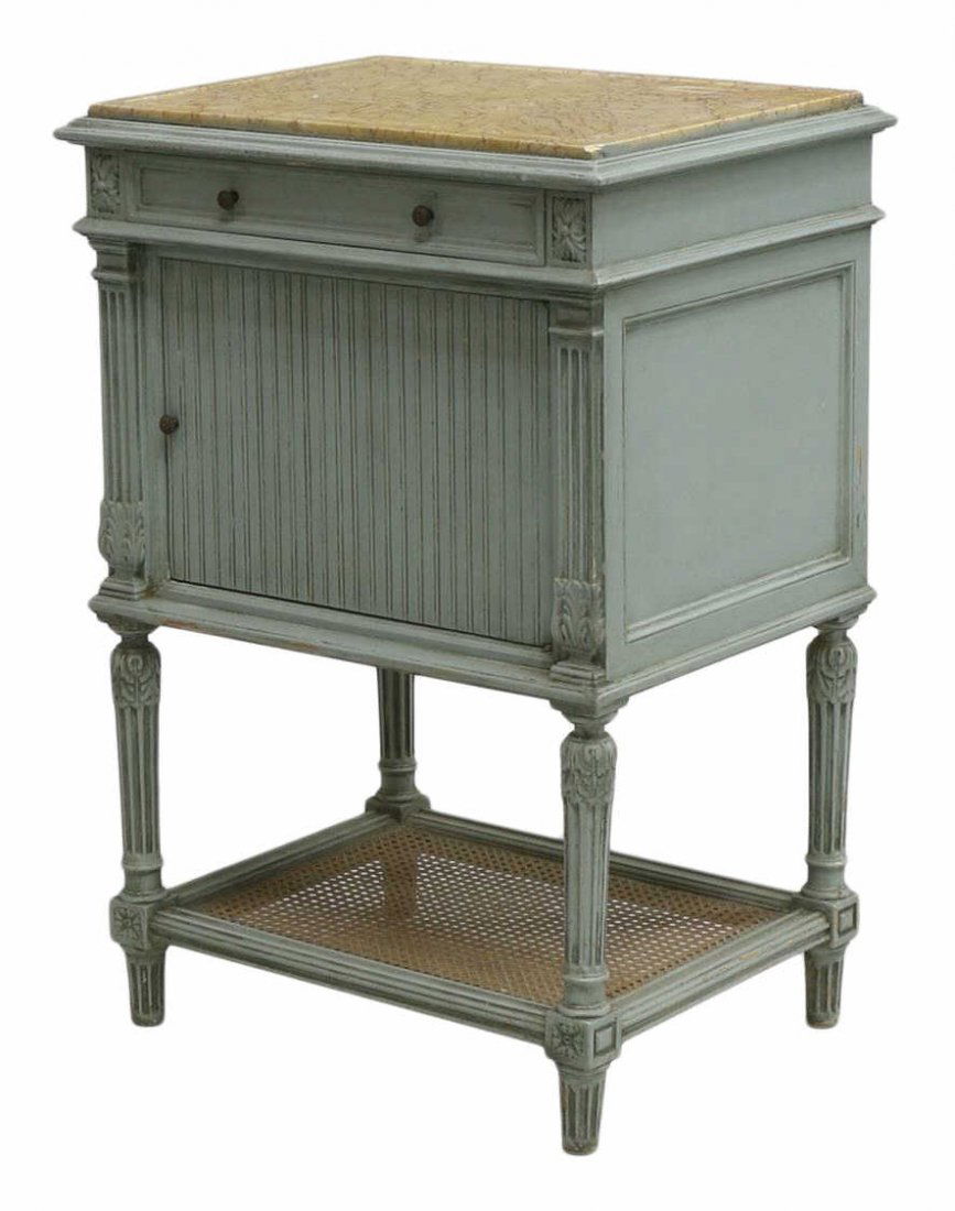 FRENCH LOUIS XVI STYLE MARBLE TOP BEDSIDE CABINET (1 of 4)