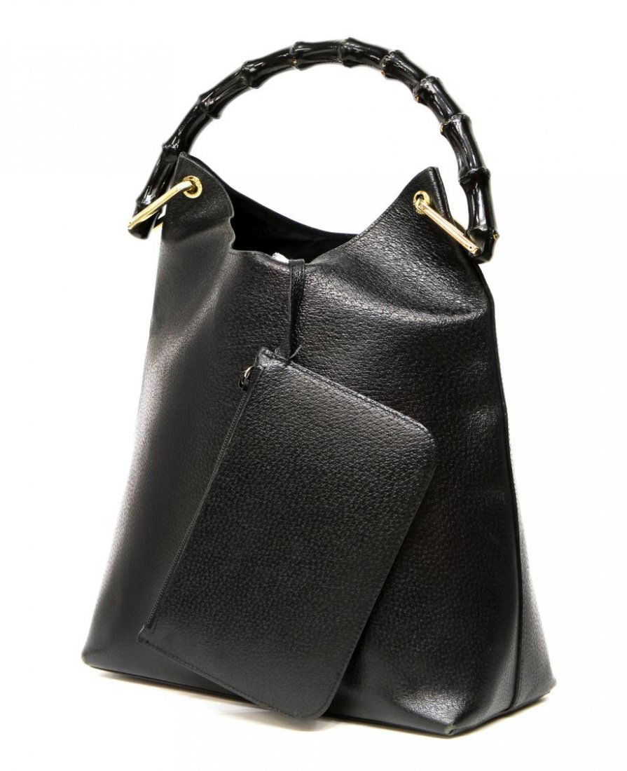 GUCCI BLACK LEATHER & BAMBOO HANDLE HANDBAG (1 of 4)