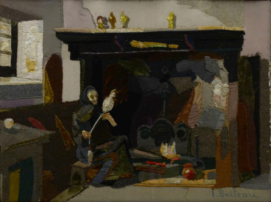 TRAMP ART FRAMED HAND SEWN PICTURE, SIGNED (1 of 4)