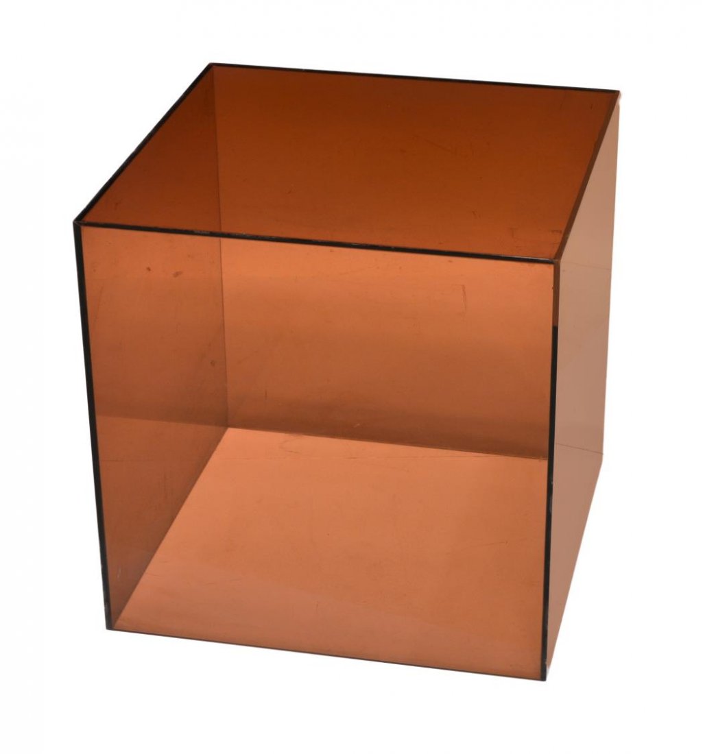 ITALIAN MODERN COLORED PLEXIGLASS CUBE TABLE: Italian modern colored plexi cube table, c. 1970's / 80's, some surface wear, 18"sq Start Price: $80.00