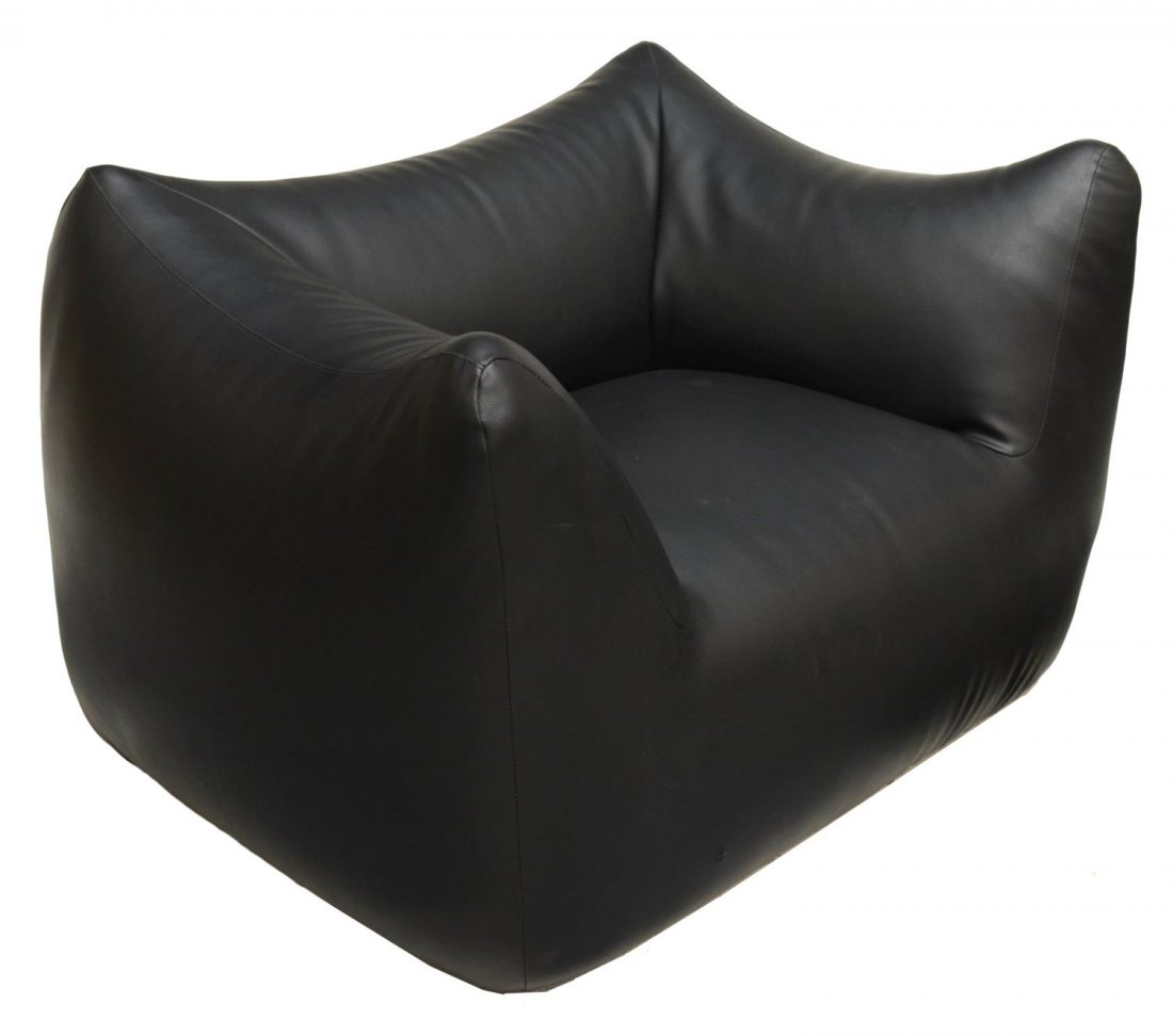 ITALIAN DESIGN M. BELLINI 'LE BAMBOLE' CHAIR: Italian Modern 'Le Bambole' armchair, design by Mario Bellini (Italian, c. 1935), block form chair with black upholstery, minor puncture mark to lower front, approx 29"h, 43"w, 32"d Start Price: $150.