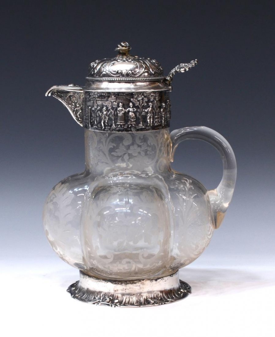 GERMAN SILVER-MOUNTED FLORAL ETCHED CLARET JUG (1 of 10)