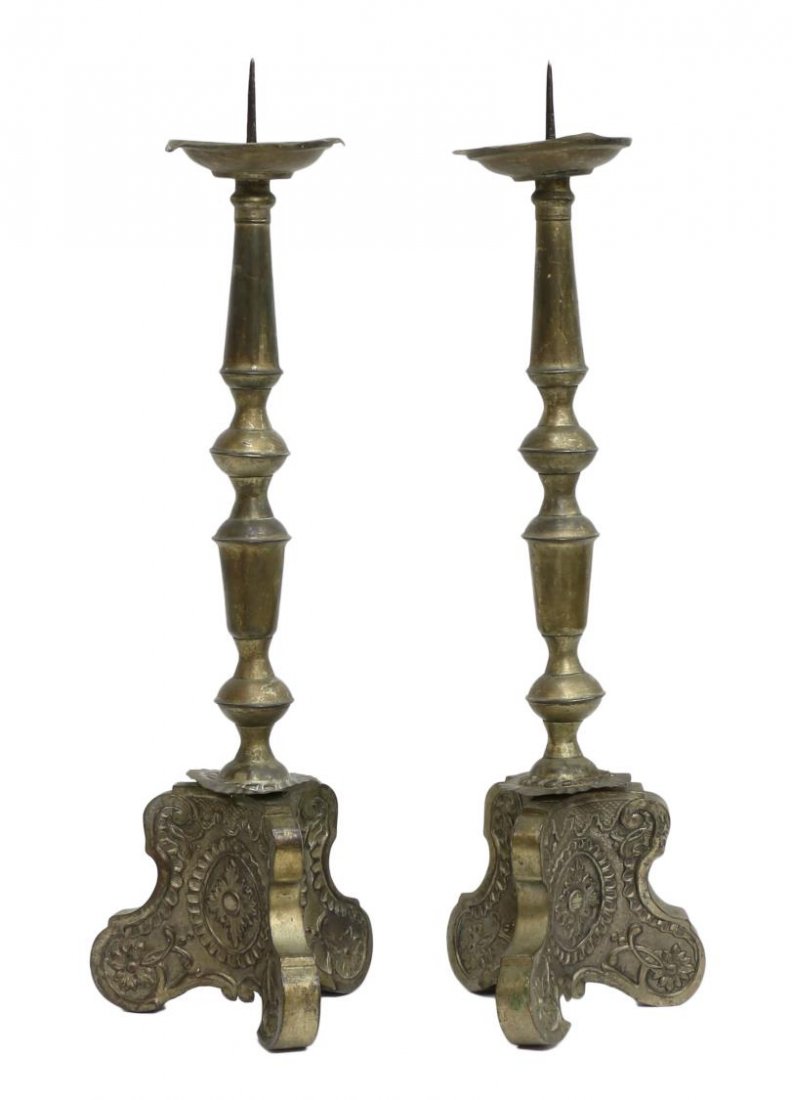 ANTIQUE RELIGIOUS RELIEF ALTAR PRICKETS (1 of 3)