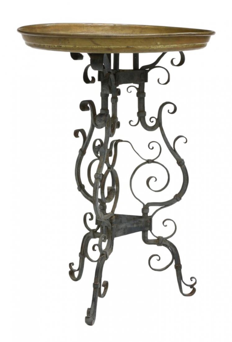 CIRCULAR TOP BRASS & SCROLLED WROUGHT IRON TABLE (1 of 3)