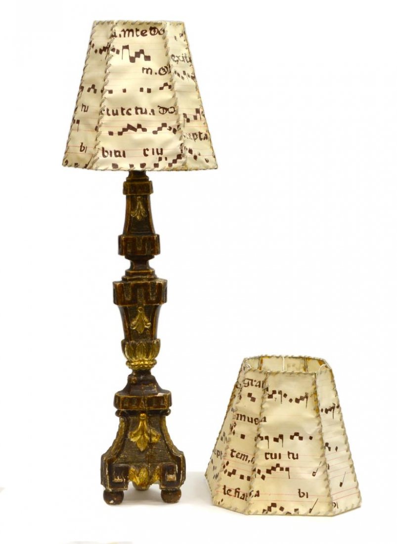 ANTIQUE PARCEL GILT CARVED ALTAR LIGHT TABLE LAMP (1 of 7)
