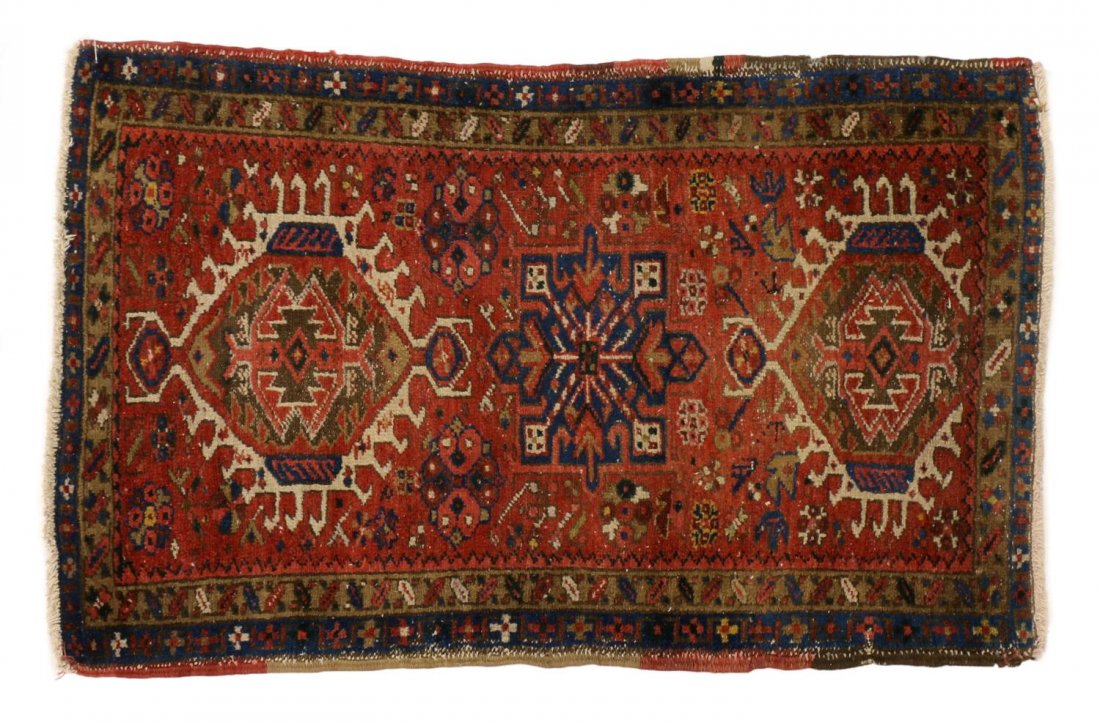 PERSIAN GHARAJEH HAND TIED WOOL RUG, 3'9" x 2'4" (1 of 3)
