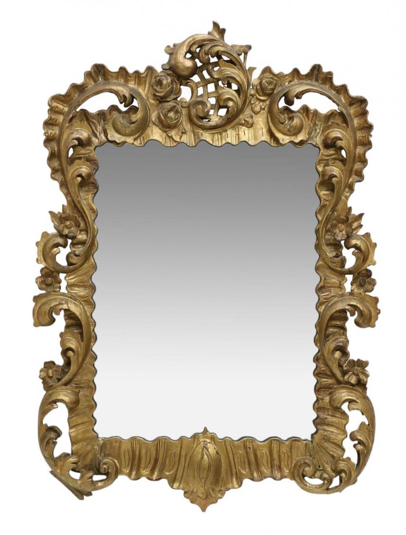 SPANISH BAROQUE STYLE GILTWOOD WALL MIRROR, 19TH C (1 of 3)