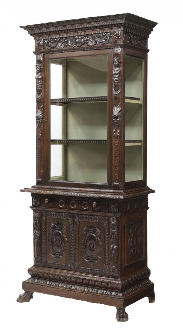 RENAISSANCE REVIVAL CARVED WALNUT DISPLAY CASE (1 of 6)
